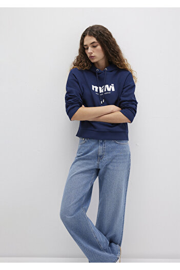 Mavi Marineblaues Kapuzen-Sweatshirt mit Logo-Print 168334-70488