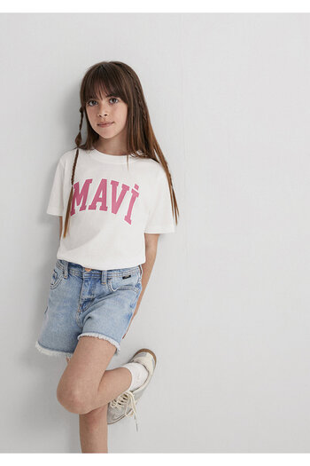 Mavi Biała koszulka z nadrukiem z logo Regular Fit / Normalny krój 7610109-70057