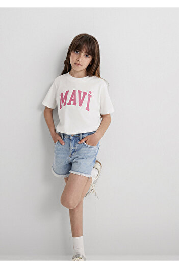 Mavi Biała koszulka z nadrukiem z logo Regular Fit / Normalny krój 7610109-70057