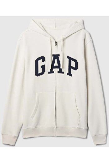 GAP V-Heritage Logo Fz-Snl 674144 Ανδρικό φούτερ με κουκούλα με φερμουάρ ΛΕΥΚΟ