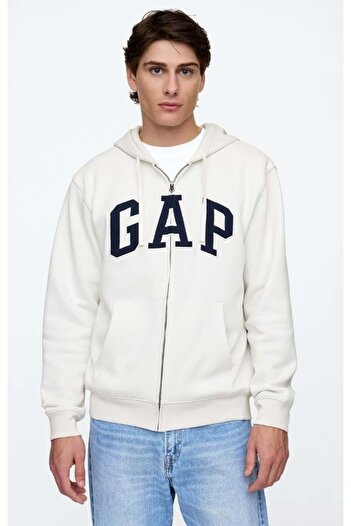 GAP V-Heritage Logo Fz-Snl 674144 Ανδρικό φούτερ με κουκούλα με φερμουάρ ΛΕΥΚΟ