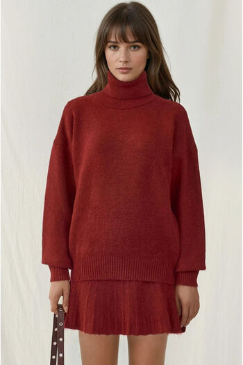 Hiccup Bdart Textured Oversize High Collar Knitted Set