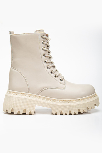 MY GROSS SHOES Γυναικείες χειμερινές μπεζ μπότες με πλήρη γούνινη επένδυση, ανθεκτική στο νερό και το κρύο, με εγγυημένη αντιολισθητική σόλα