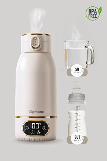 Digithome Go Smart Taşınabilir Mama Su Isıtıcı Ayarlanabilir Dereceli (35-100 C°) Süt Beyazı 500ml