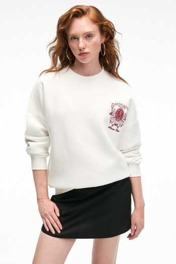 GRIMELANGE Audra Women's Oversize Round Neck Embroidery Detailed White Sweatshirt