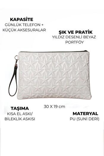 Ecrou White Portfolio Bag with Star Pattern
