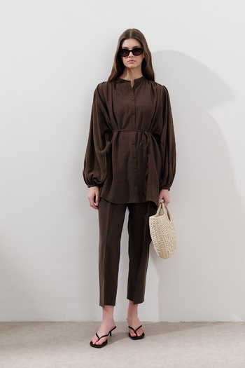 Manuka Tunic with Tie Brown