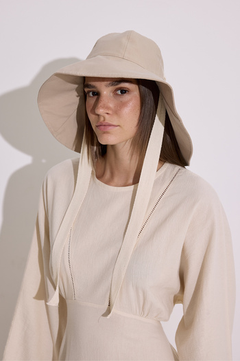Manuka Cord Detail Wide Brim Hat Beige