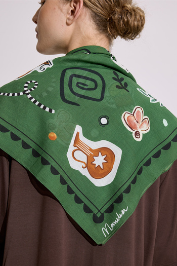 Manuka Patterned Cotton Shawl Liberty Green