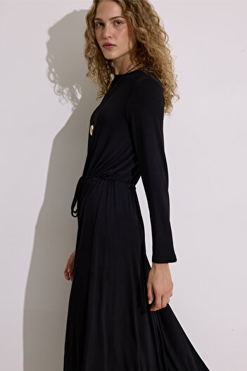 Manuka Drape Long Sleeve Dress Black