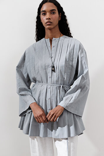 Manuka Ribbed Wide Sleeve Tunic Blue