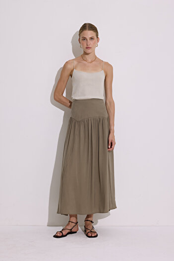 Manuka Modal Ruched Long Skirt Khaki