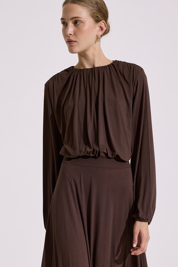 Manuka Dropped Balloon Form Blouse Brown