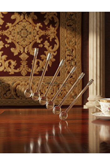 DECOSTYLE 6 Pieces Chain Stoned Glass Teaspoon - Length 11cm, Mouth Width 1.75 cm