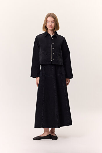 Manuka Wide Gather Denim Skirt Black