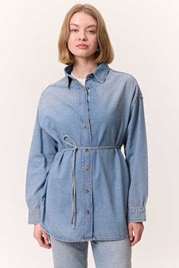 Manuka ΠΟΥΚΑΜΙΣΟ ΤΖΙΝ ΖΩΝΗ OVERSIZE ΜΠΛΕ