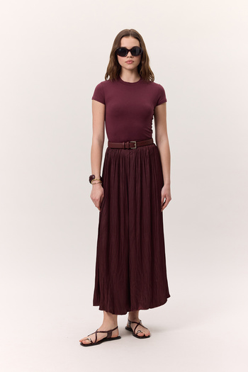 Manuka Crush Satin Skirt Claret Red Shoes