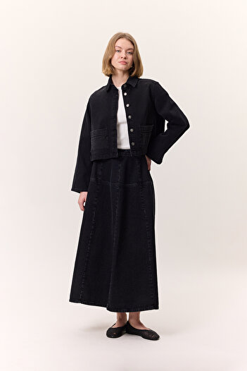 Manuka Wide Gather Denim Skirt Black