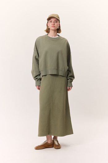 Manuka Wash Effect Bell Skirt Green