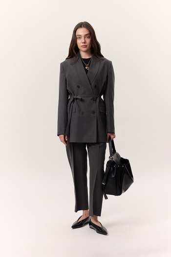 Manuka Kruvaze Blazer Jacket with Belt - Anthracite t Color