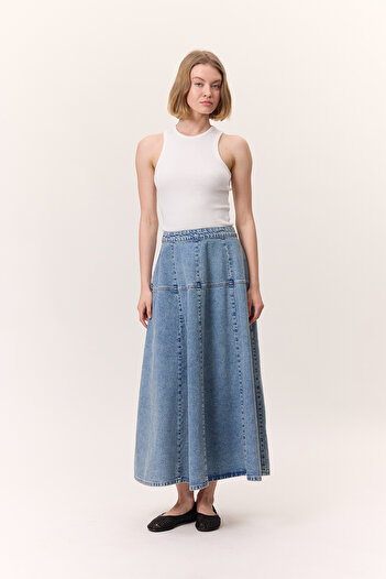 Manuka Wide Gather Denim Skirt Blue