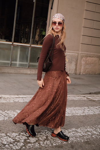 Manuka Wide Skirt, Danteilli - Brown