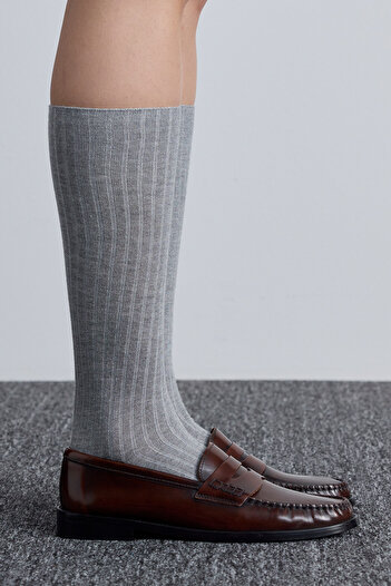 Manuka Gray Long Ribbed Socks