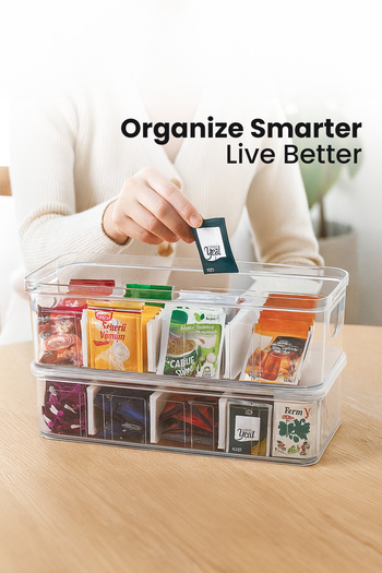 ORGANİZERS Countertop 4-Compartment Storage Box – Tea, Coffee, Snacks | BPA Free