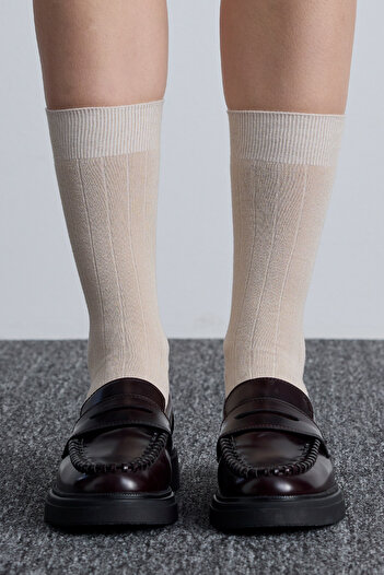 Manuka Beige Colored Classic Fitilli Socks
