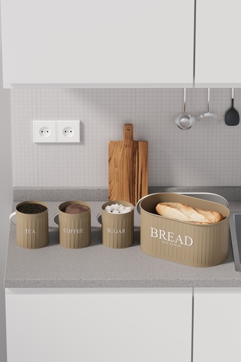 hemlife Set of 4 Bread Bowl Metal Lid Tea Coffee Sugar Counter Top Cabinet Inside Set Storage Container