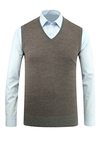 Çizgi Triko Men's V-Neck Sweater Patterned Steel Knit Regular Fit - 5206H