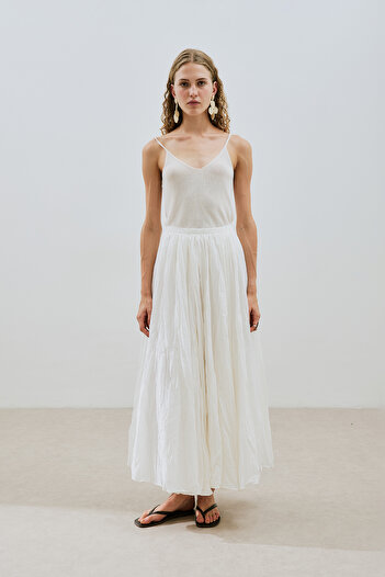 Manuka Ecru Color Pleated Maxi Skirt