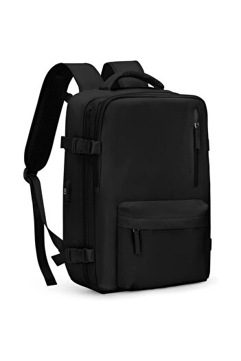 Quasar & Co. Travel backpack, cabin hand luggage, trolley attachment, 43x30x20cm, WizzAir/Ryanair, USB, black