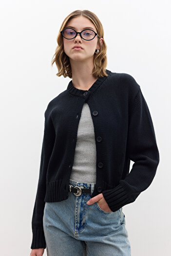 Manuka Black Cotton Knitwear Cardigan