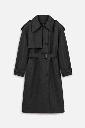 Manuka Anthracite Stamp Coat - Epaulette Detailed