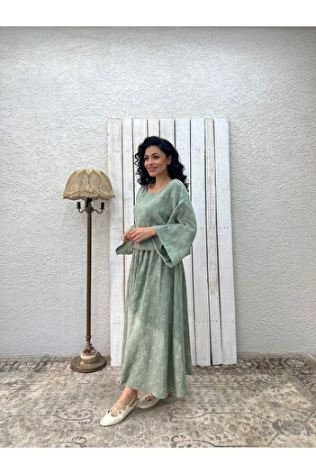 KÜÇÜĞÜM BUTİK Green Embroidered Muslin Loose Blouse and Flared Skirt Set (Embroidered 2-Piece Set)