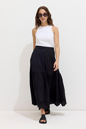 Manuka Black Embroidered Skirt