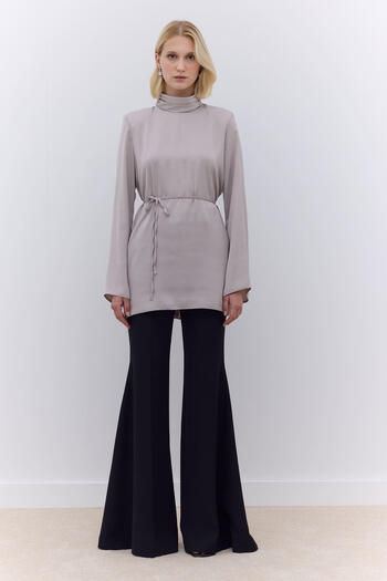 Manuka Silver Colored Satin Tunic - Wide Sleeve Design