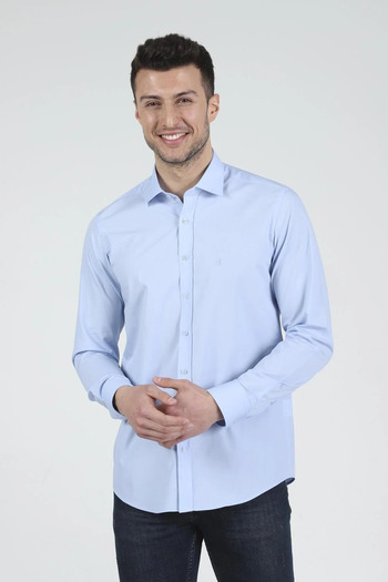 Daniel Bessi Long Sleeve Slim Fit Basic Cotton Light Blue Men's Shirt