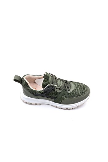 Bulldozer Khaki Green Women's Sneaker Shoes with Tweed Fabric Detail