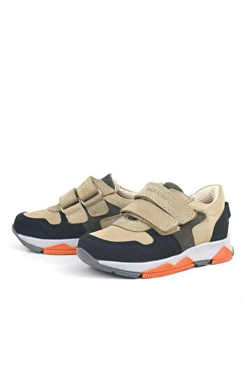 Rakerplus Hakiki Deri Kum Gri Siyah Çocuk Sneakers Spor Ayakkabı