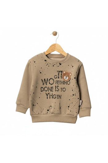 Pepelino Boy's Winter 3-Thread Thickened Teddy Bear Printed Tracksuit Set