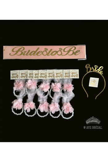AYS Pink Bride to Be Bridesmaid Bracelet and Tattoo, Bridal Crown Sash Bachelorette