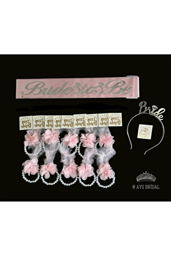 AYS Pink Bride to Be Bridesmaid Bracelet and Tattoo, Bridal Crown Sash Bachelorette