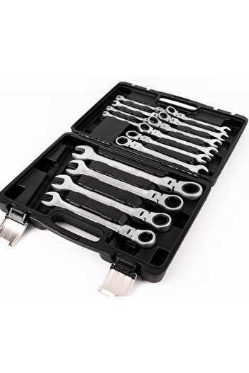 STBON Ratchet combination wrench set, articulated head, 8-24mm, 14 pieces