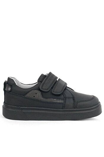Rakerplus Black Genuine Leather Velcro Boys' Sneakers