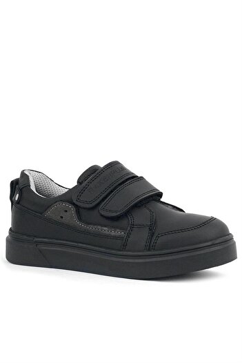 Rakerplus Black Genuine Leather Velcro Boys' Sneakers