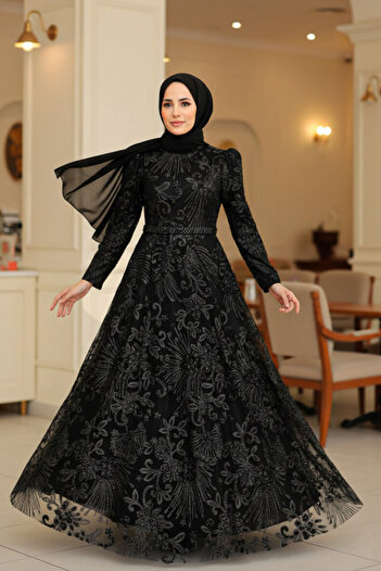Neva Style Чорна вечірня сукня з бісерною вишивкою 22662s