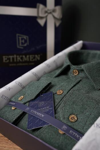 Etikmen Πουκάμισο Slimfit Ξυλοκόπος σε σκούρο πράσινο χρώμα με κουτί δώρου
