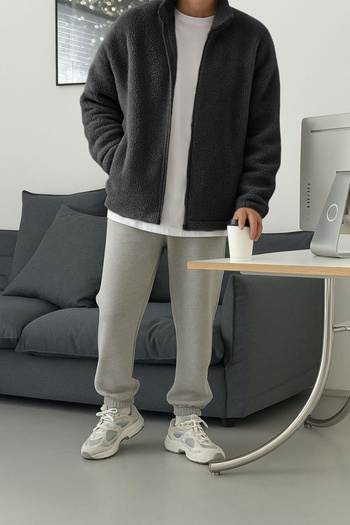 GHASSY CO. Erkek Isı Termal İç Dış Sherpa Sonbahar Kış Tam Fermuarlı Peluş Polar Sweatshirt
